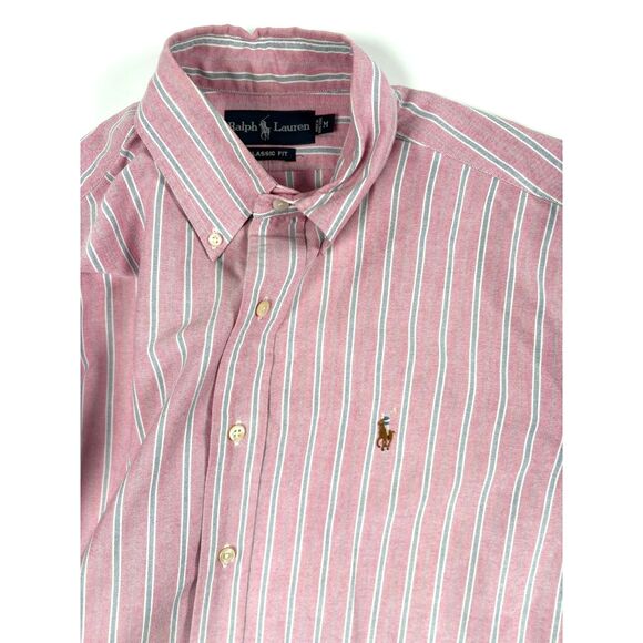 Vintage Ralph Lauren Men’s Classic Fit Button Up Shirt | Pink Blue Stripe Size M - Picture 4 of 9